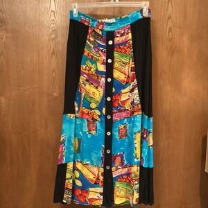 Key Lime Pie Women Maxi Skirt Colorful Fruit Print Elastic Waist Button Front XL